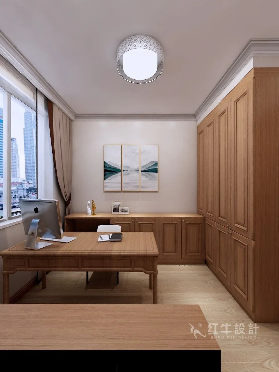 高灵慧_红牛设计--中垠紫金官邸89㎡（A户型）现代中式09效果图欣赏_书房